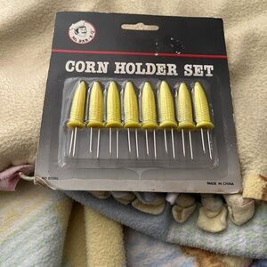 Vintage Yellow Corn Holder Set 8